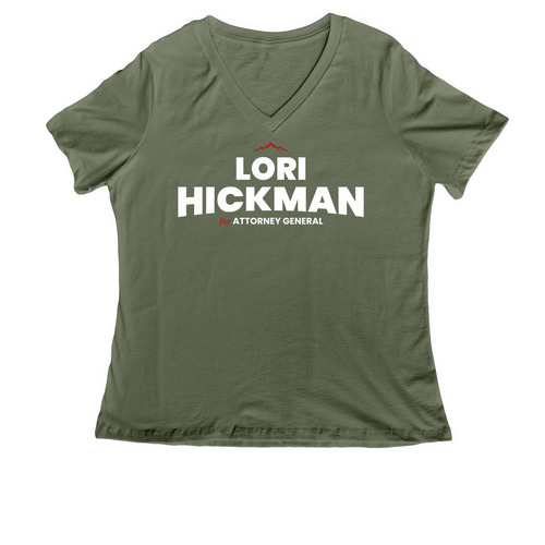 Lori Hickman for Attorney General, a Military Green Women's Relaxed V-Neck Tee