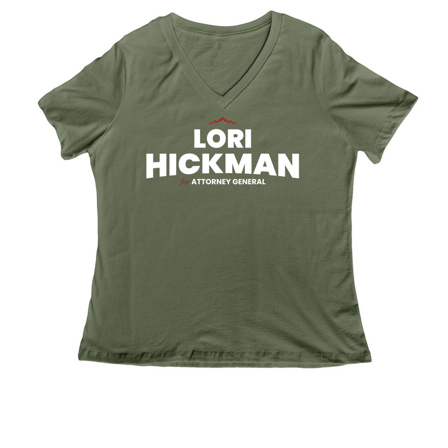 Lori Hickman for Attorney General, a Military Green Women's Relaxed V-Neck Tee