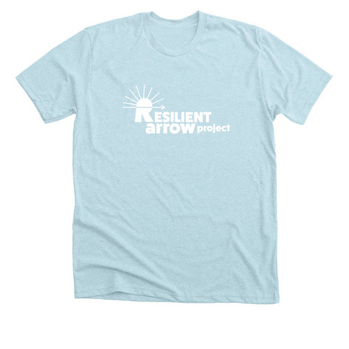 Resilient Arrow White Logo, a Heather Ice Blue Premium Unisex Tee