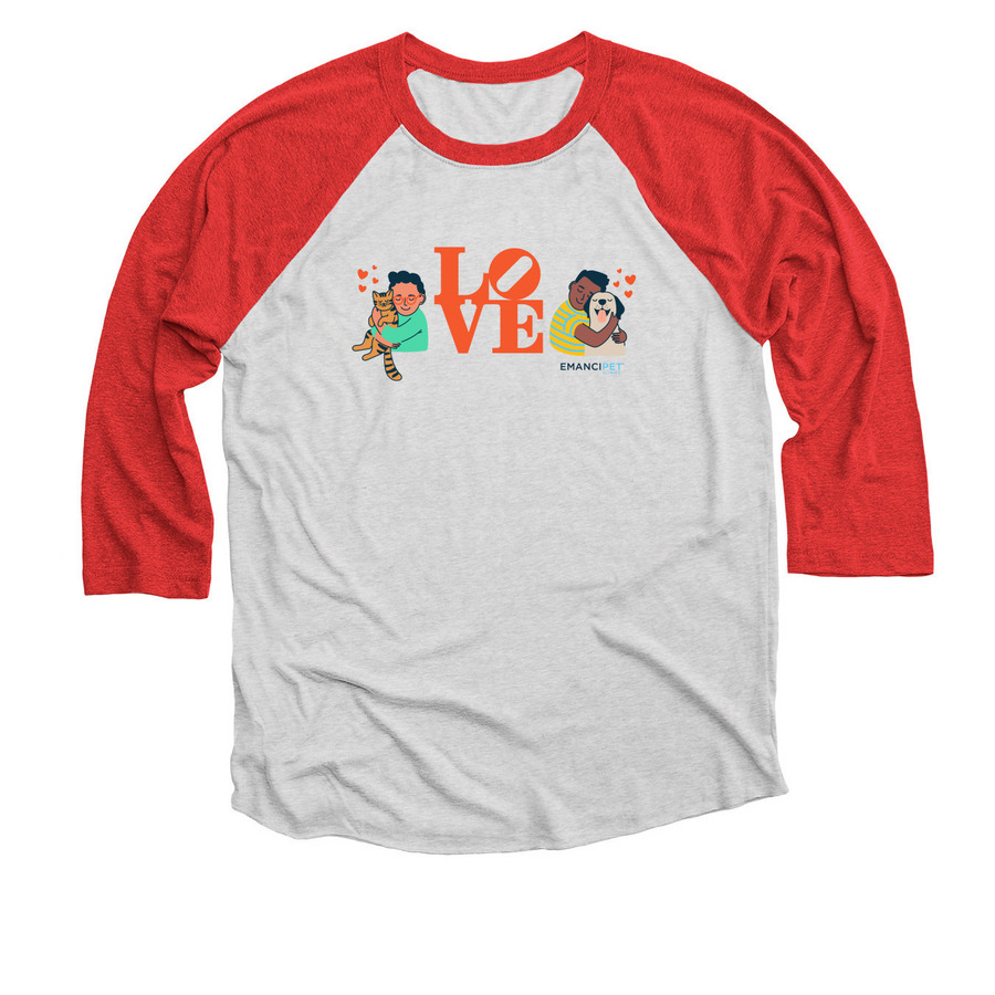 Philly Love Sculpture Shirt, a Red and Heather White 3/4 Sleeve Baseball Tee