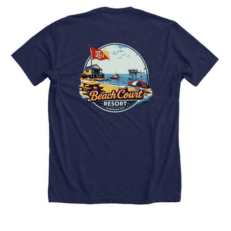 Beach Court Resort Shop, a Solid Navy Blend Premium Unisex Tee (back-view)