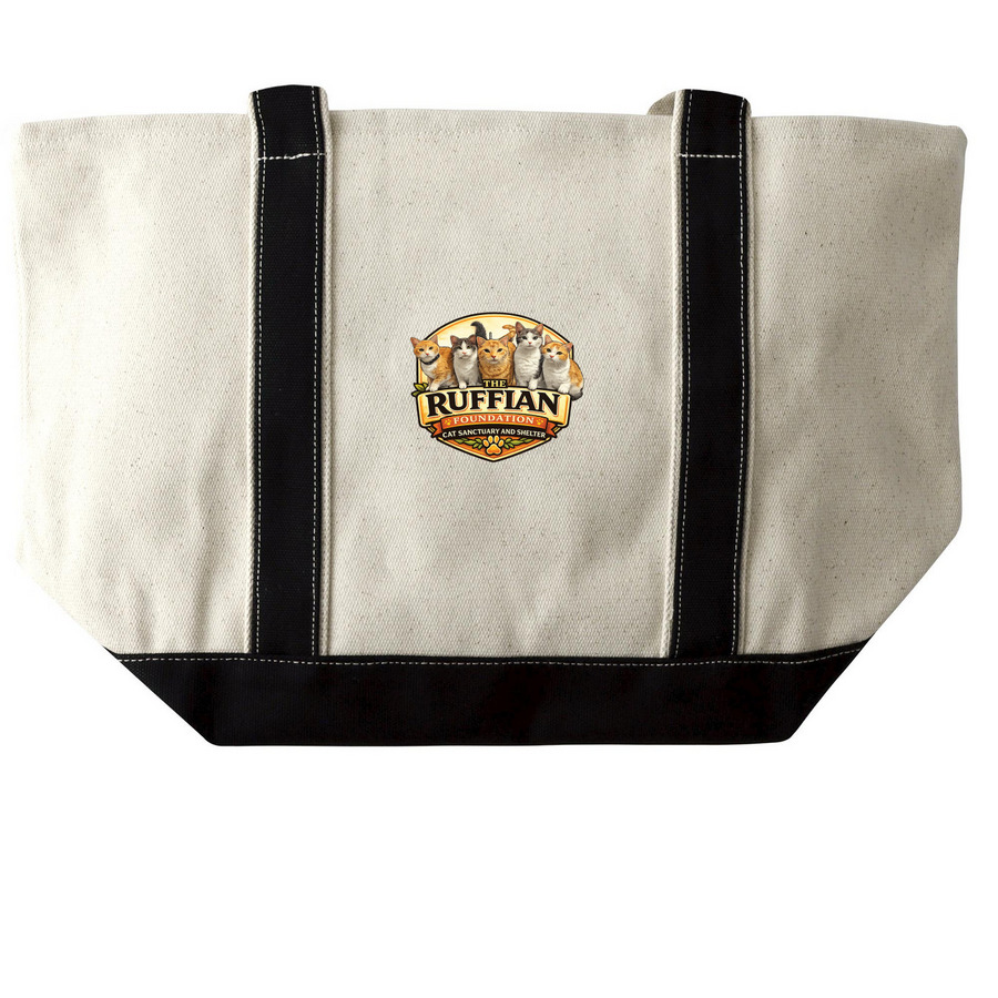Cat Crew Carrier, a Natural/Black Large Two-Tone Canvas Tote Bag (back-view)