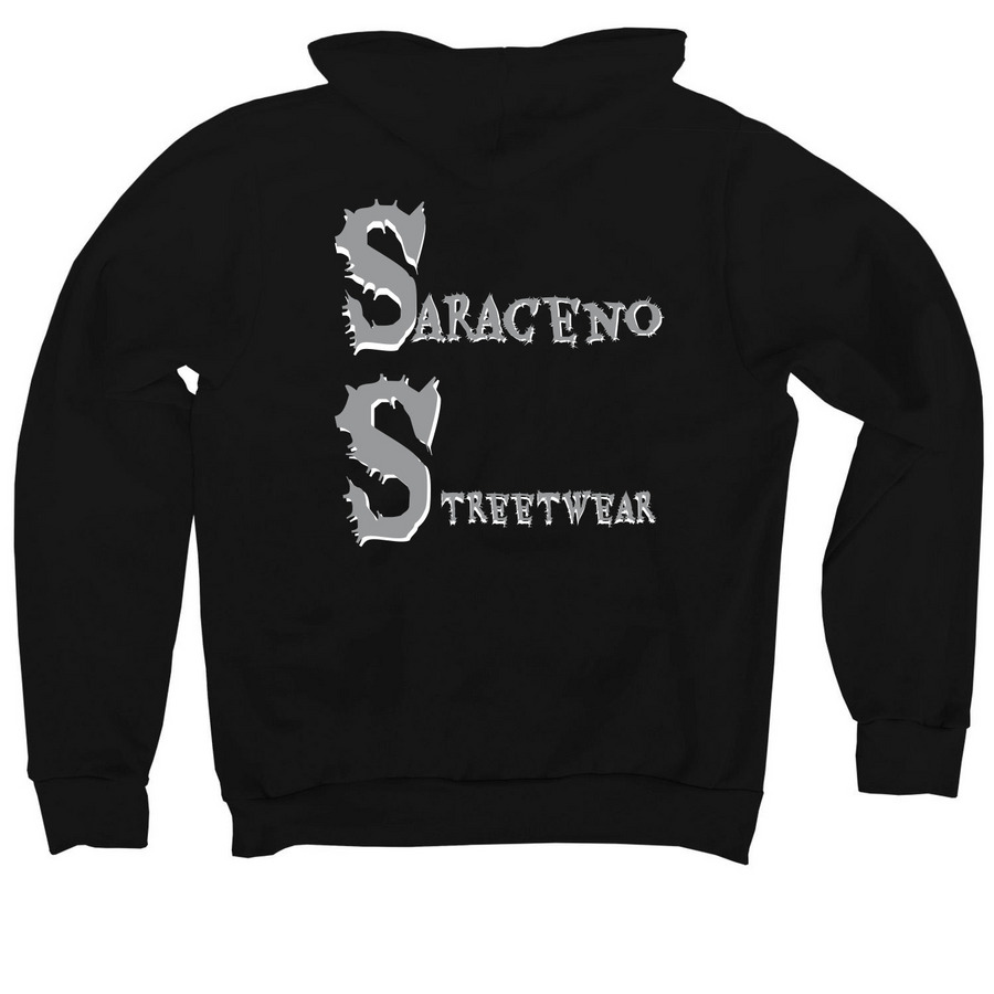 Saraceno Streetwear black hoodie&nbsp;, a Black Premium Pullover Hoodie (back-view)