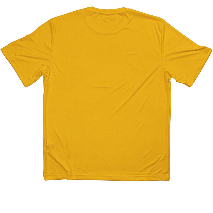 We like to play in the DIRT, a Gold Classic Performance Tee (back-view)