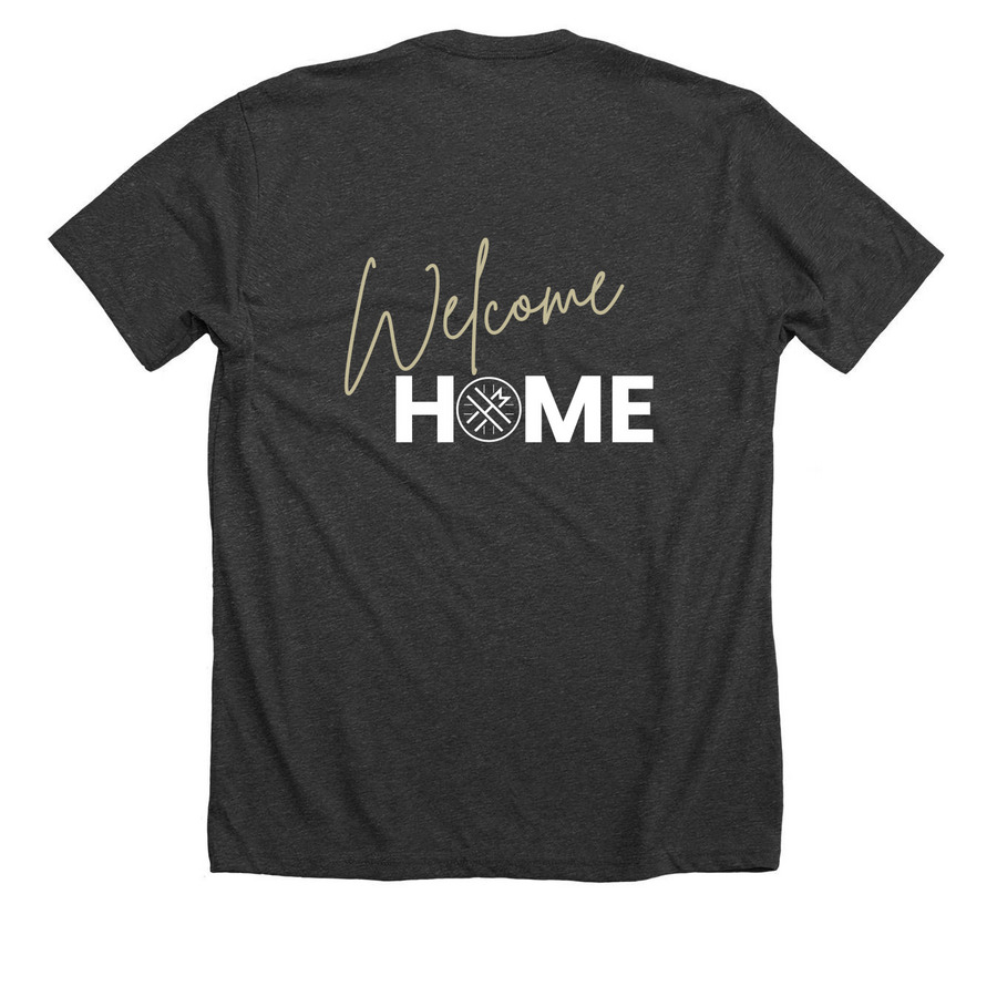 HMUMC Welcome Home, a Dark Grey Heather Premium Unisex Tee (back-view)