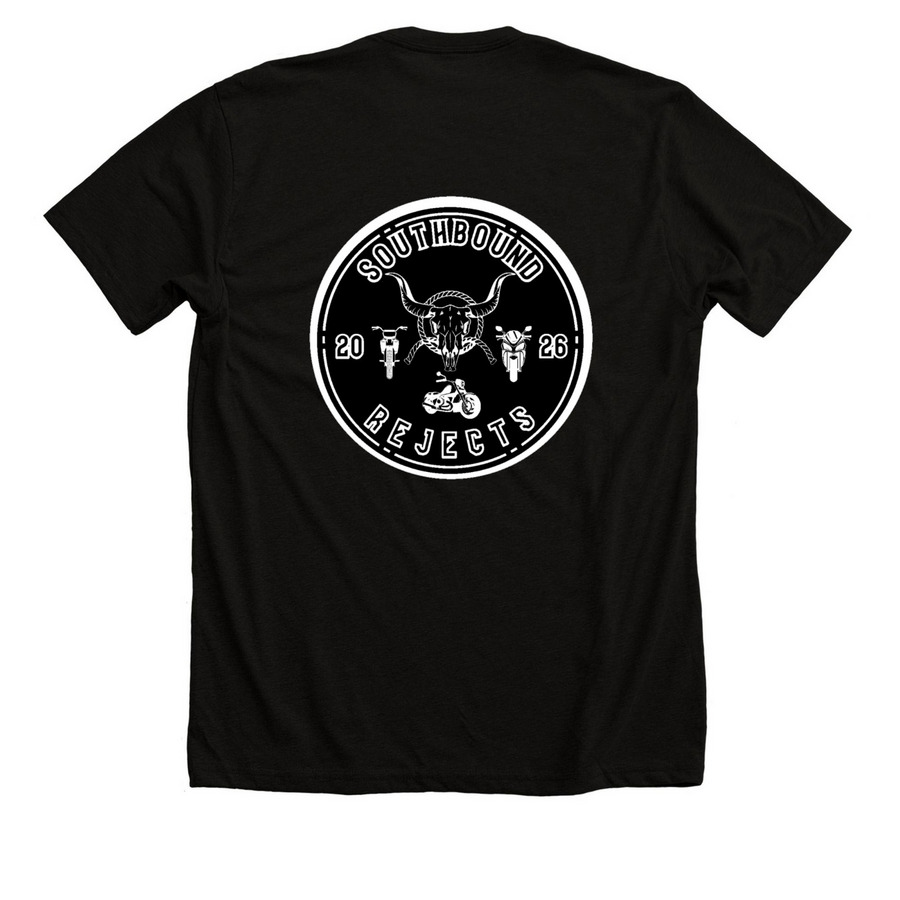 Southbound Rejects Apparel #1, a Solid Black Blend Premium Unisex Tee (back-view)