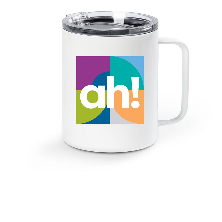Travel Mug, a White Stainless Steel Travel Mug