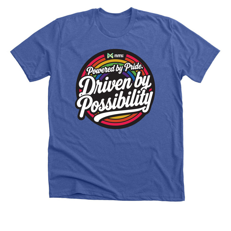 NMI is Powered by Pride, a Solid True Royal Premium Unisex Tee