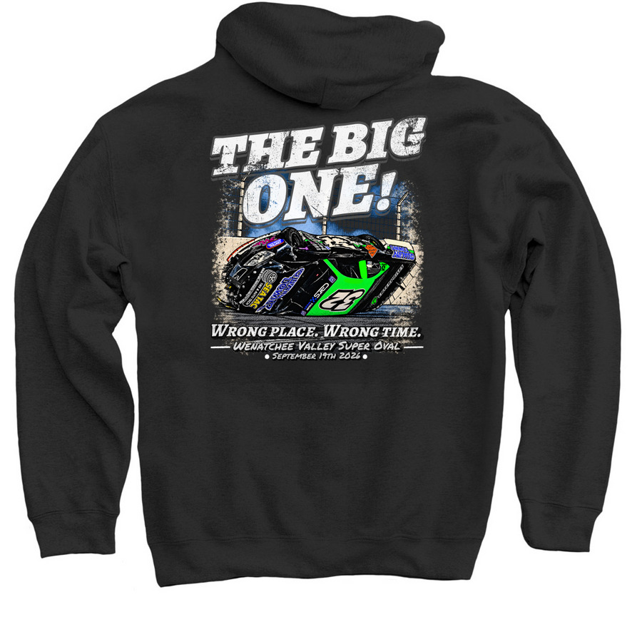 The Big One! (Double-Sided Sweatshirt), a Black Pullover Hoodie (back-view)