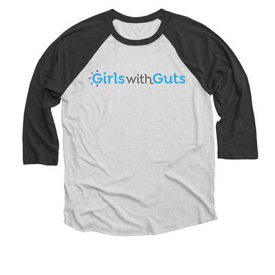 Girls With Guts - New Logo, a Black and Heather White 3/4 Sleeve Baseball Tee