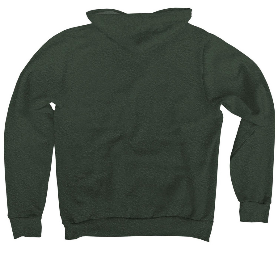 Support Immigrants (white text), a Heather Forest Premium Pullover Hoodie (back-view)