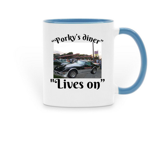 Porky's Diner Lives on, a Light Blue Two-Tone Ceramic Mug