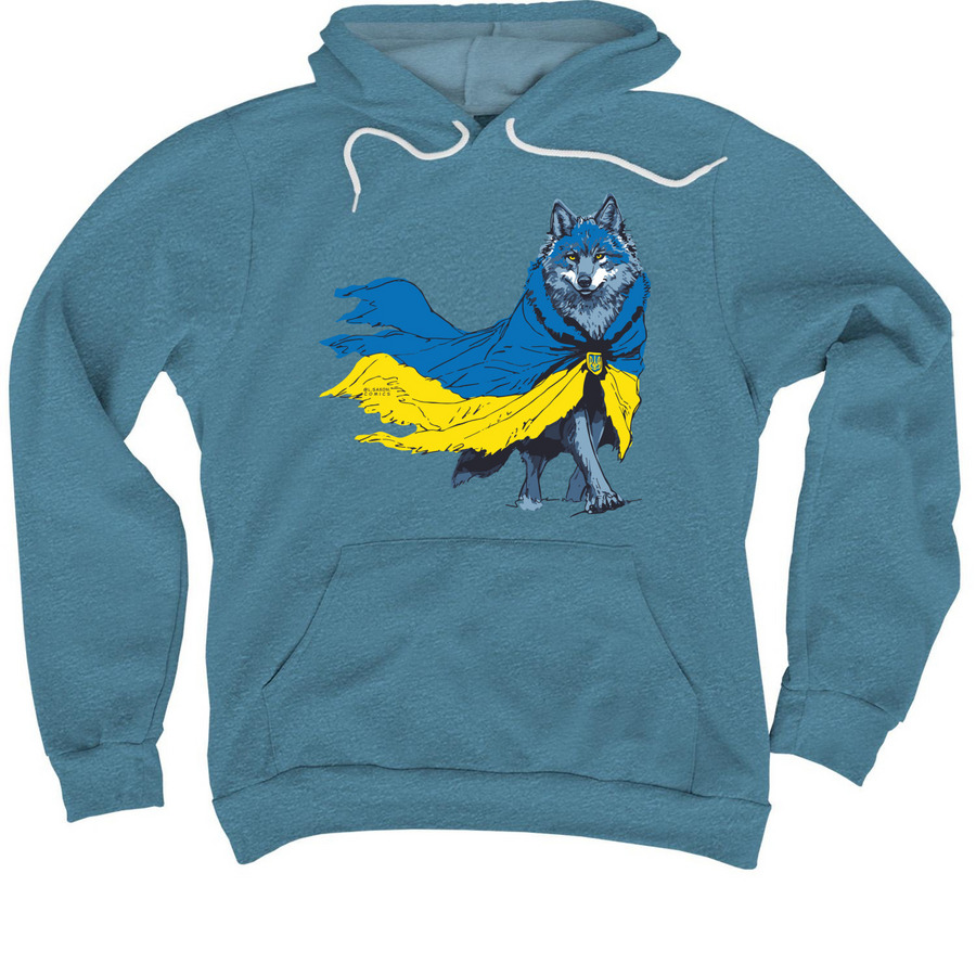 UKRAINIAN WOLF, a Heather Deep Teal Premium Pullover Hoodie