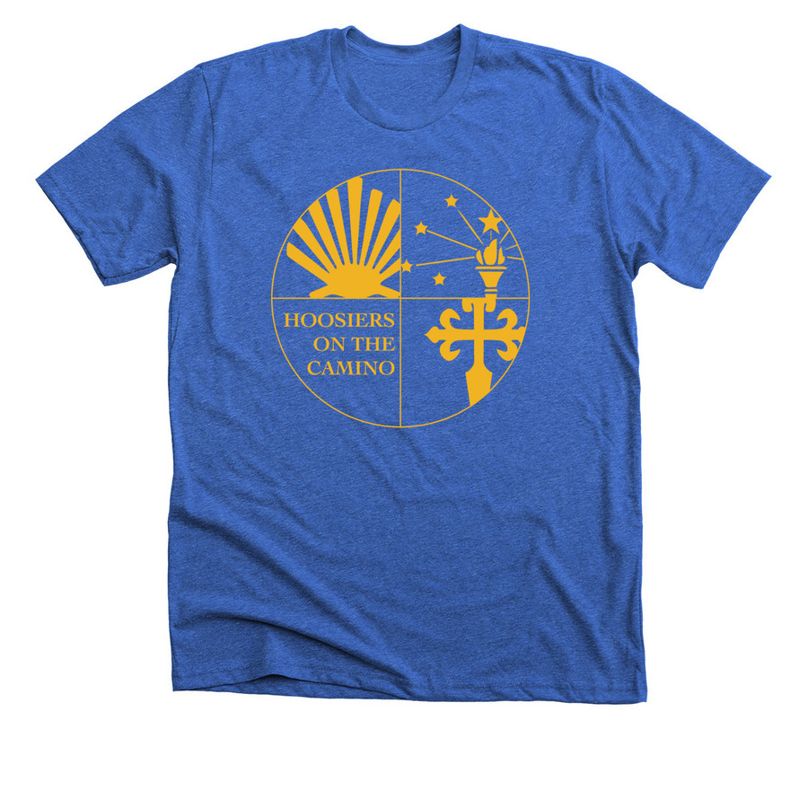 Hoosiers on the Camino chapter shirts, a Heather True Royal Premium Unisex Tee