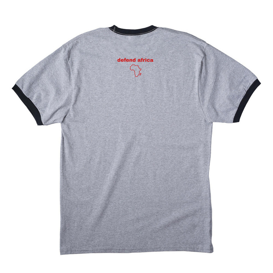 AES Defend Africa II, a Athletic Heather/ Jet Black Cotton Ringer Tee (back-view)