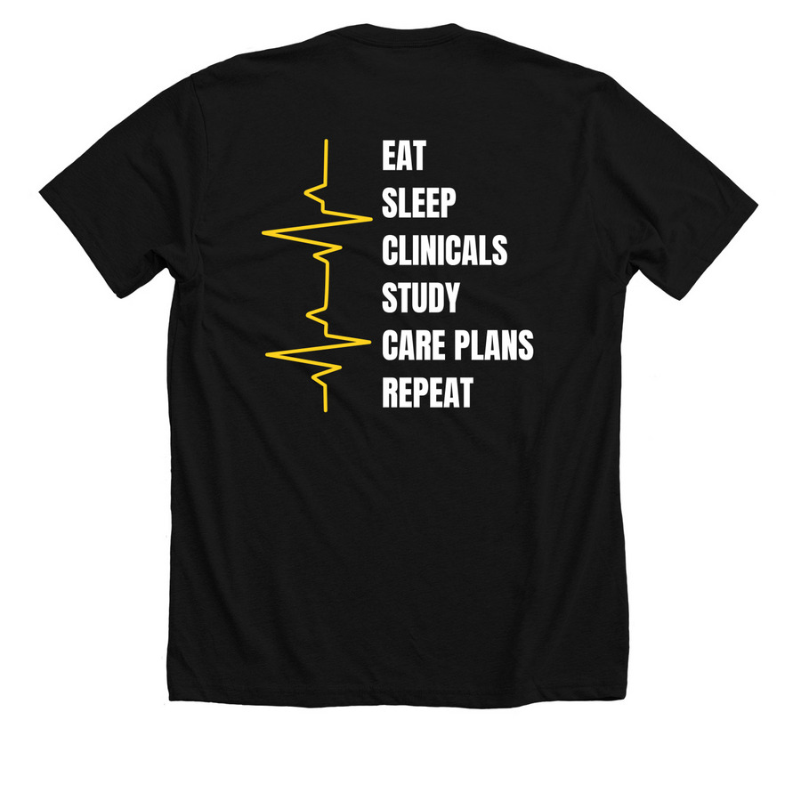 Eat Sleep Nursing School - White Text, a Solid Black Blend Premium Unisex Tee (back-view)