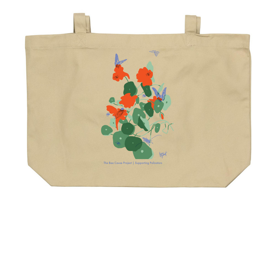 "Celebration of Pollinators" Tote, a Oyster Large Organic Cotton Tote Bag
