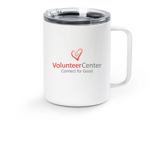 Volunteer Center Logo Mug, a White Stainless Steel Travel Mug