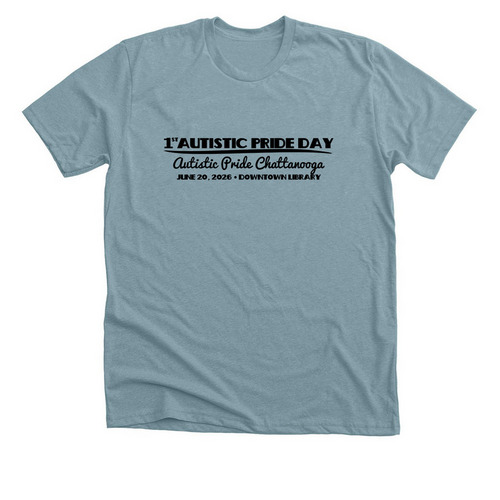 Autistic Pride Chattanooga Crest - Back, a Heather Blue Lagoon Premium Unisex Tee