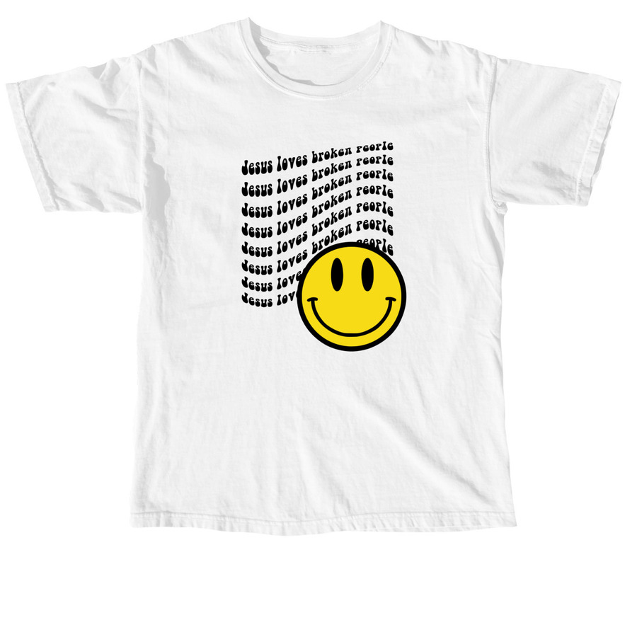Jesus Loves Broken People, a White Comfort Colors Unisex Tee