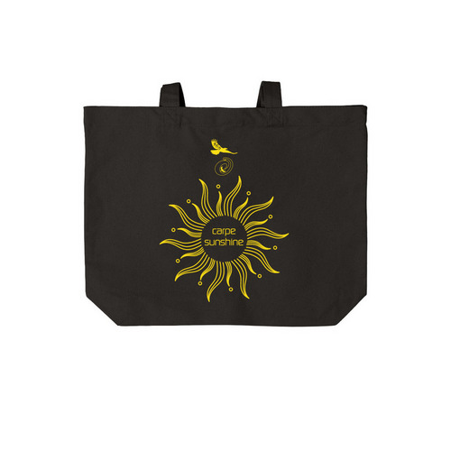 Carpe Sunshine Tote, a Deep Black Cotton Canvas Tote Bag