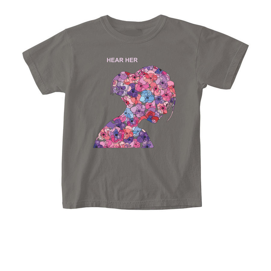Hear Her (dark apparel colors), a Grey Comfort Colors Youth Tee