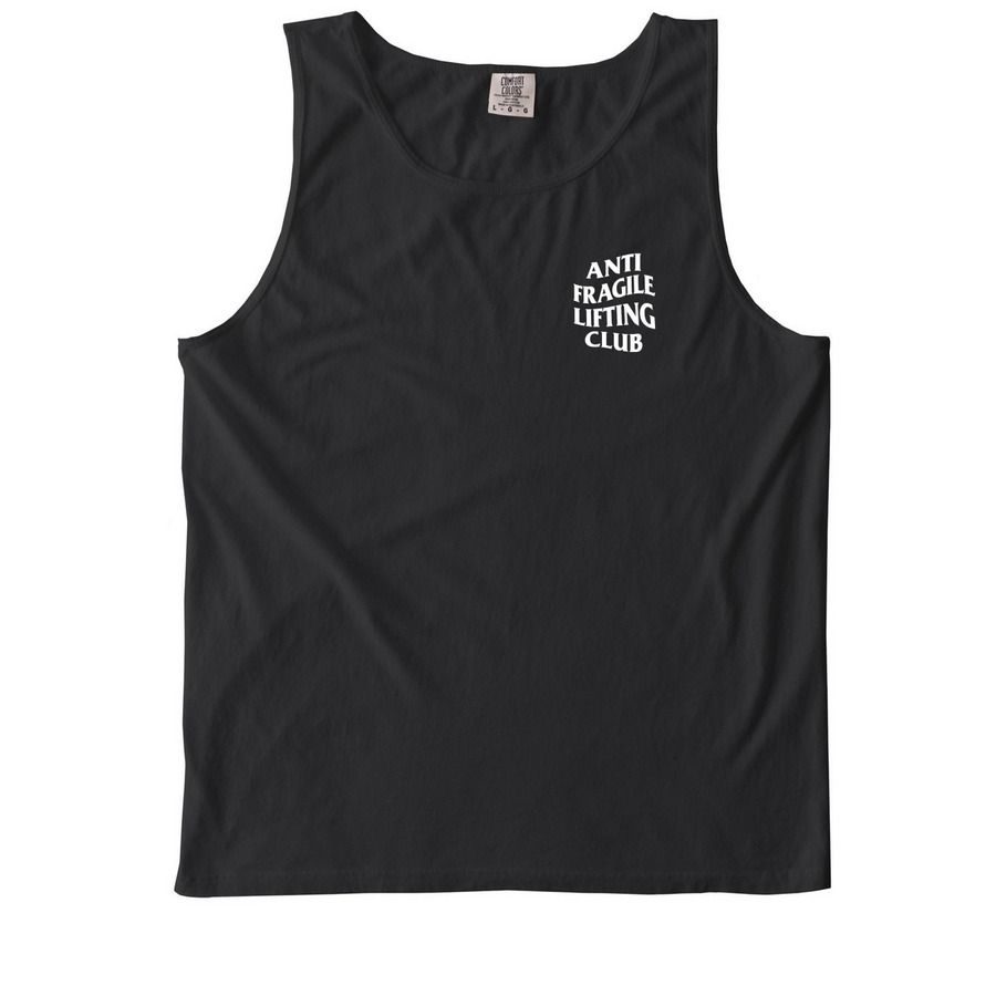 Anti Fragile Lifting Club, a Black Comfort Colors Tank Top