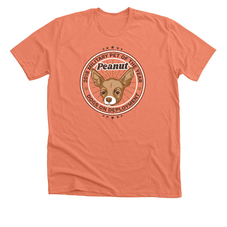 Peanut, DoD 2018 Mascot, a Heather Sunset Premium Unisex Tee