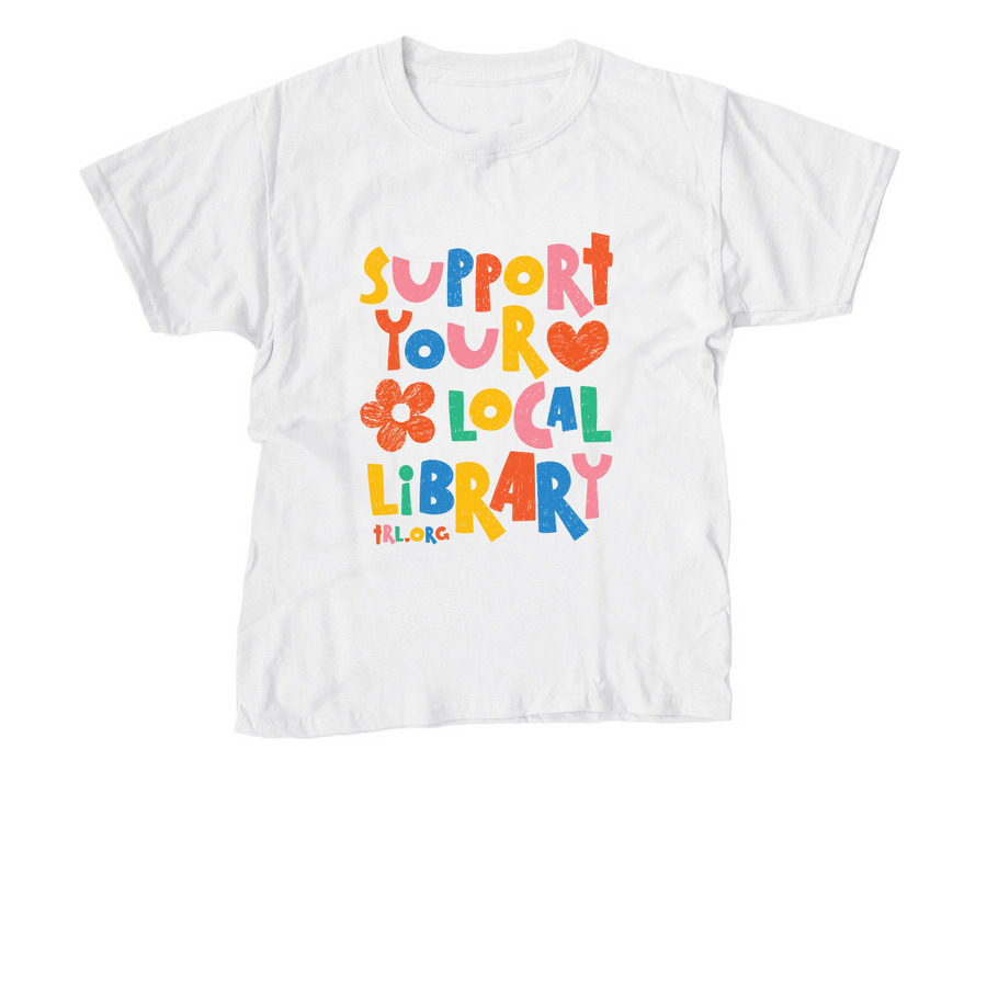 Support your Local Library, a White Youth Unisex Tee
