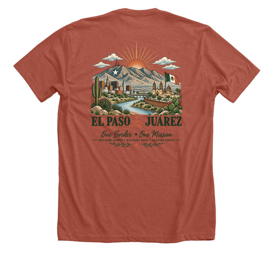 Mission Trip: Building Homes ? Building Hope, a Heather Clay Premium Unisex Tee (back-view)