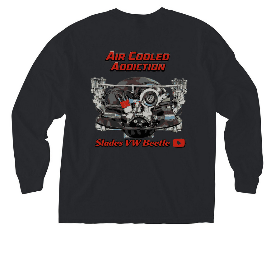 Mens Pocket Shirts - Air Cooled Addict!, a Black Comfort Colors Long Sleeve Pocket Tee (back-view)