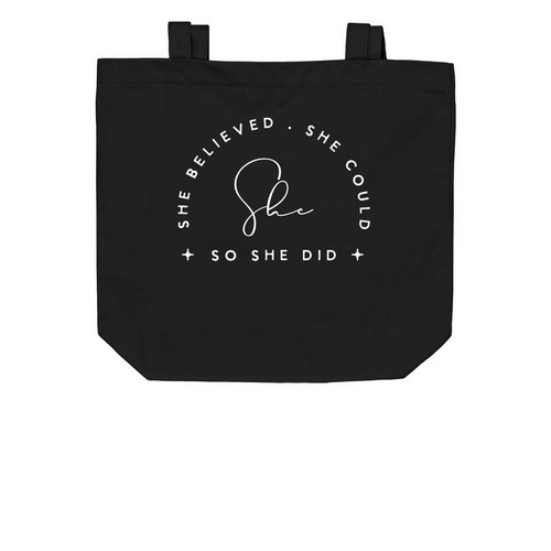 She Believed Tote, a Black Organic Cotton Tote Bag