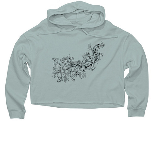 Peonies and Pianos, a Sage Women?s Lightweight Cropped Hoodie