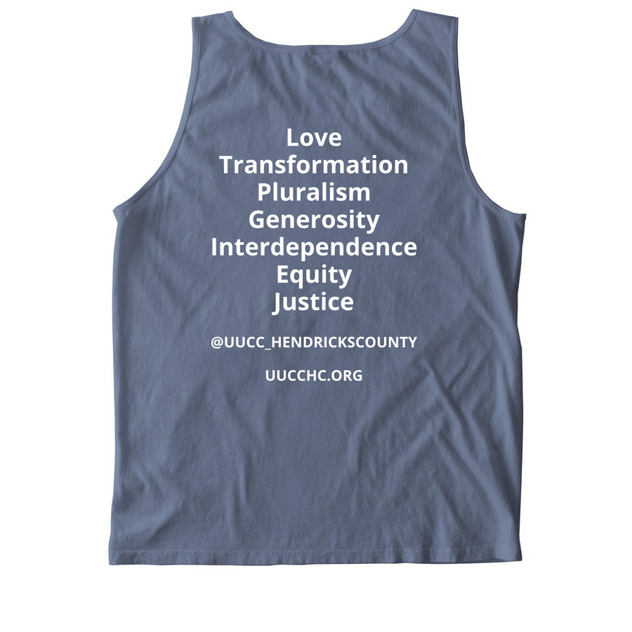 UUCCHC Shades of Blue Tank, a Blue Jean Comfort Colors Tank Top (back-view)
