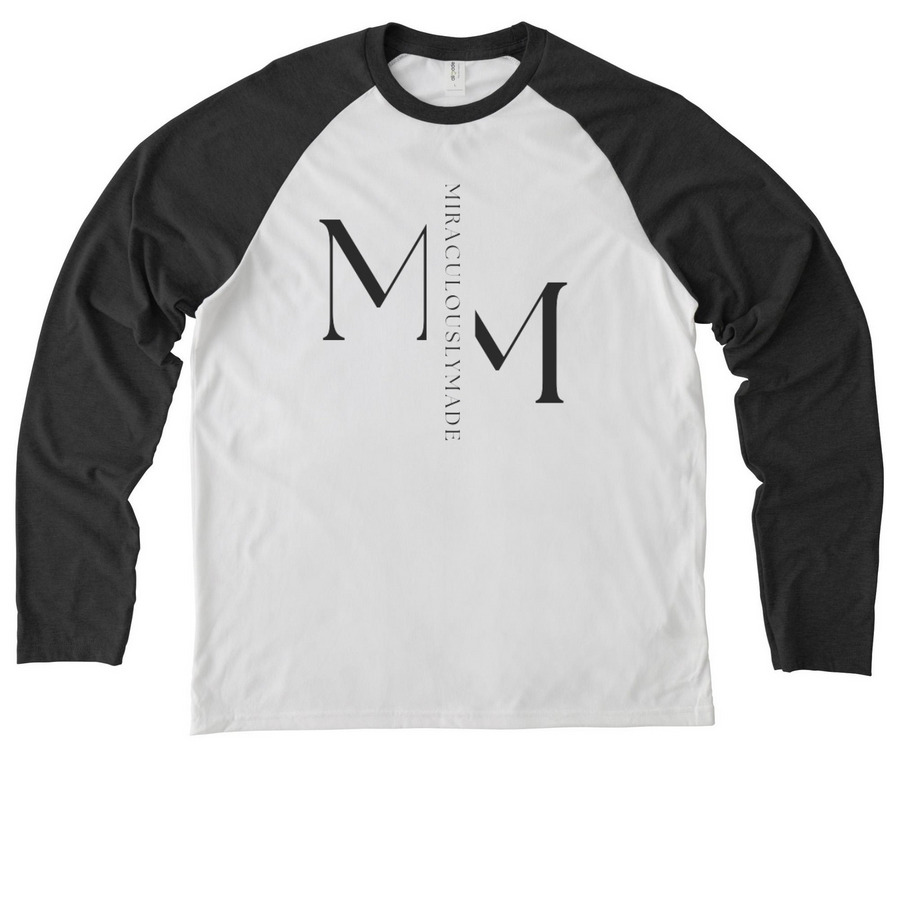 MADE MAN, a Space Black/ Bright White Allmade Eco Triblend Colorblock Raglan Long Sleeve Tee