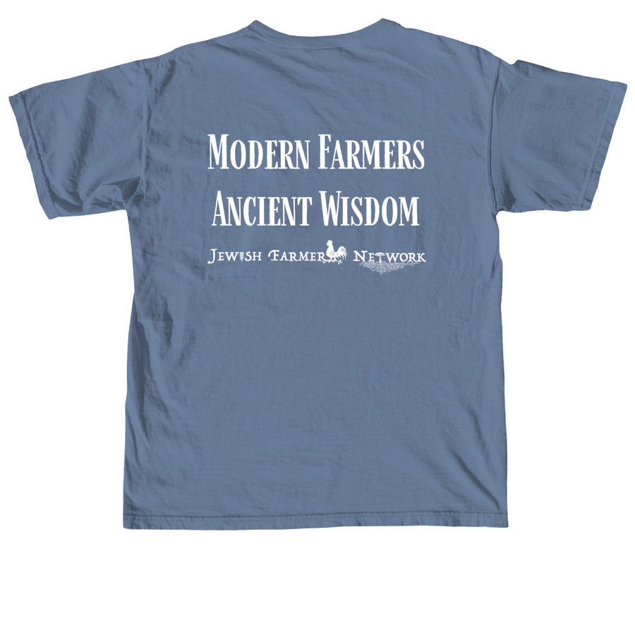 Jewish Farmer Network Swag, a Blue Jean Comfort Colors Unisex Tee (back-view)
