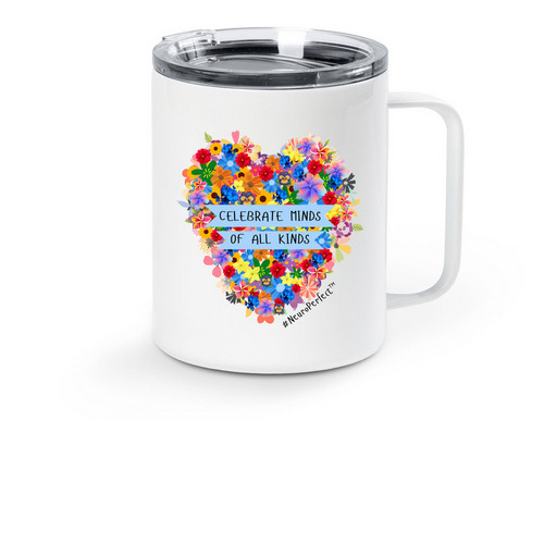Celebrate Minds Travel Mug, a White Stainless Steel Travel Mug