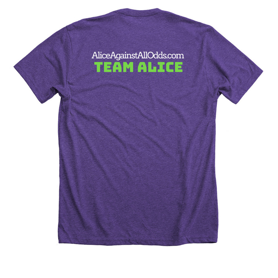 Alice Against All Odds, a Heather Team Purple Premium Unisex Tee (back-view)