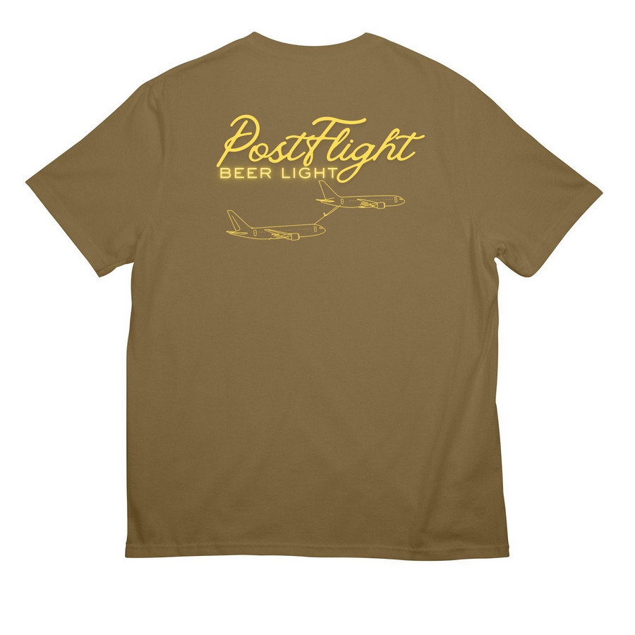 Post Flight Beer Light Shirt Collection, a Coyote Brown All-American Unisex Tee (back-view)