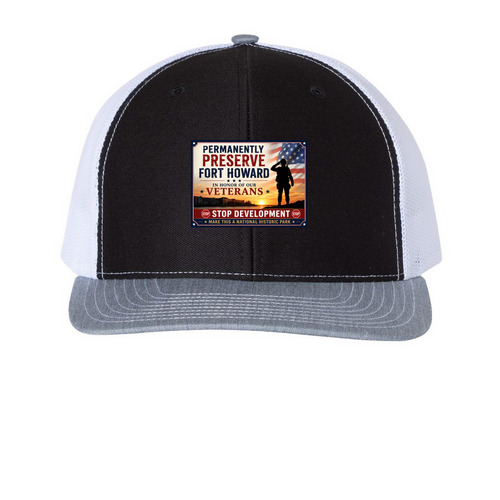 Protect Fort Howard, a Black/ White/ Heather Grey Printed Snapback Trucker Cap