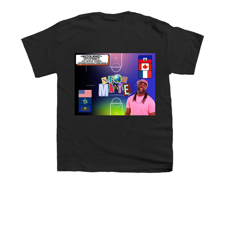 Joie, amour, culture, inclusion (w/hands), a Black Youth Unisex Tee (back-view)