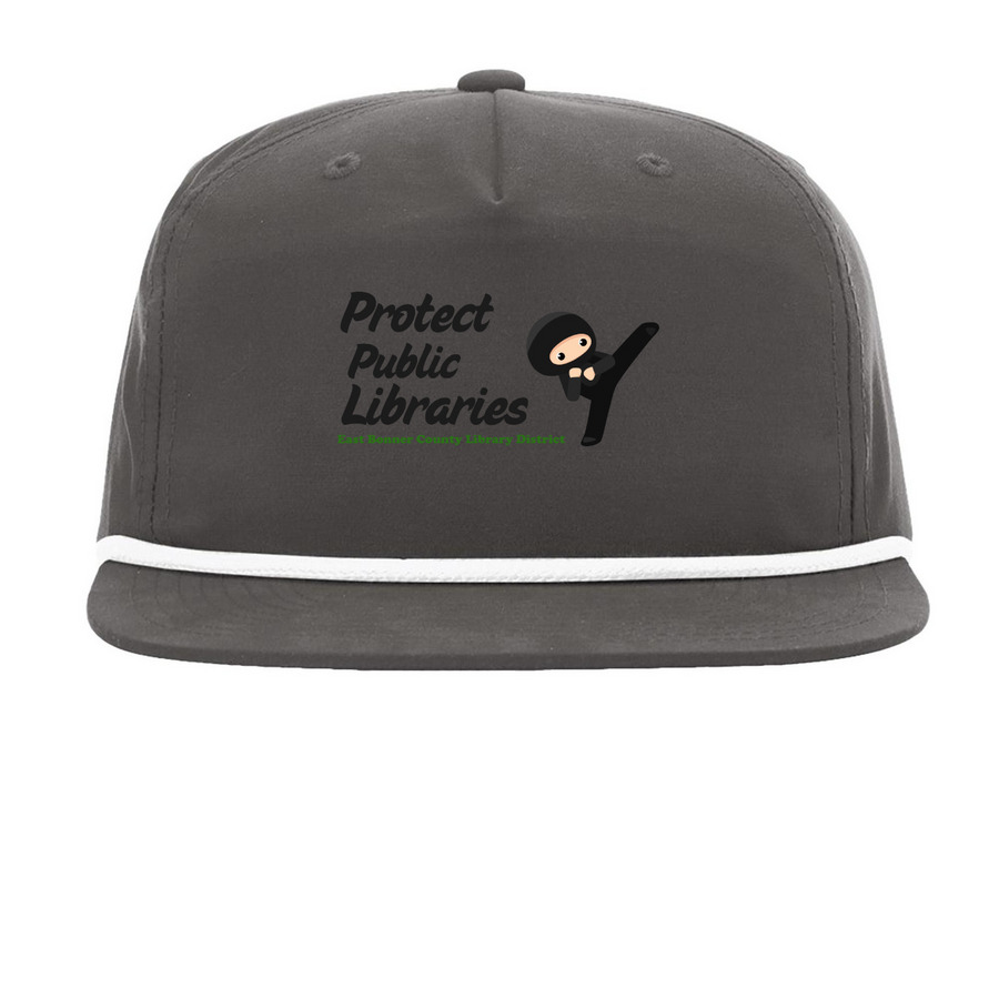 Protect Public Libraries, a Charcoal/ White Printed Umpqua Snapback Cap