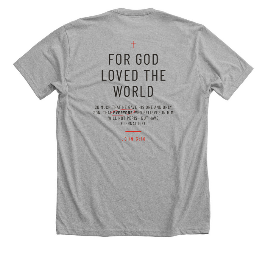 John 3:16, a Athletic Heather Premium Unisex Tee (back-view)