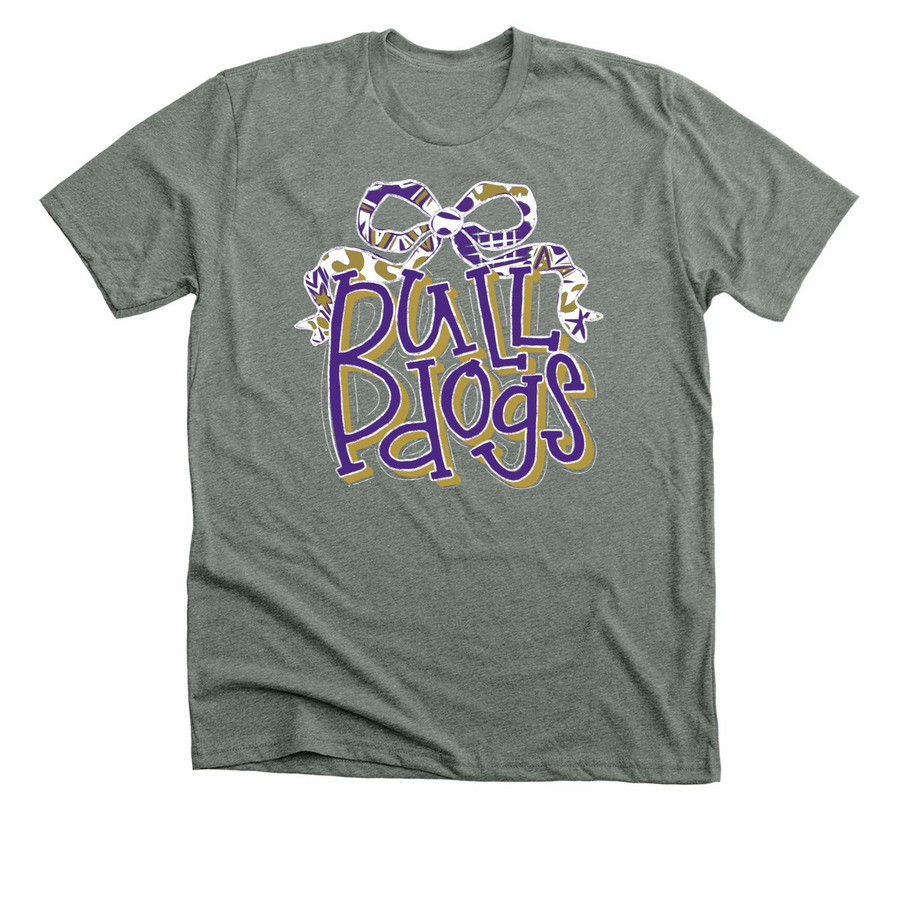 Bulldogs Stacked Bow, a Deep Heather Premium Unisex Tee