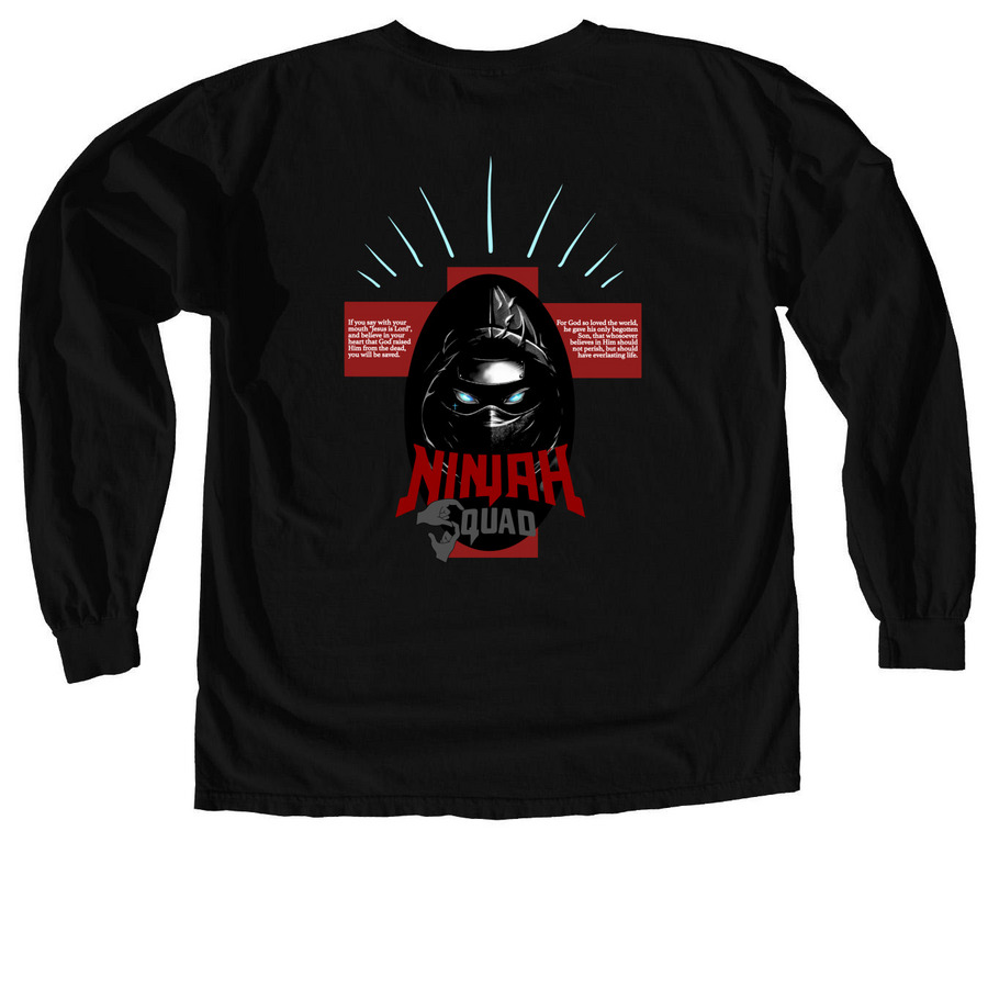 NINJAH SQUAD "ORIGINS", a Black Comfort Colors Long Sleeve Tee (back-view)
