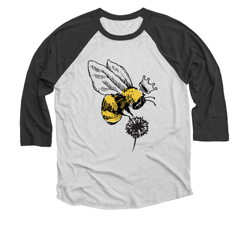 Queen Bee, a Black and Heather White 3/4 Sleeve Baseball Tee