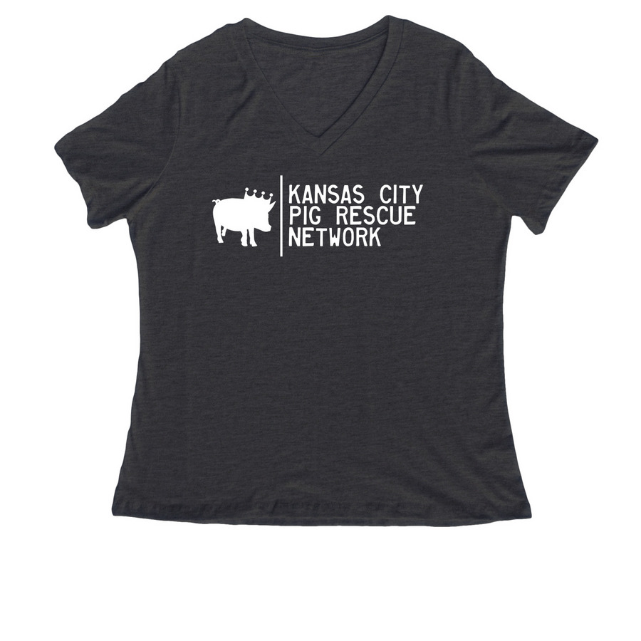 Kansas City Pig Rescue Network, a Dark Grey Heather Women's Relaxed V-Neck Tee