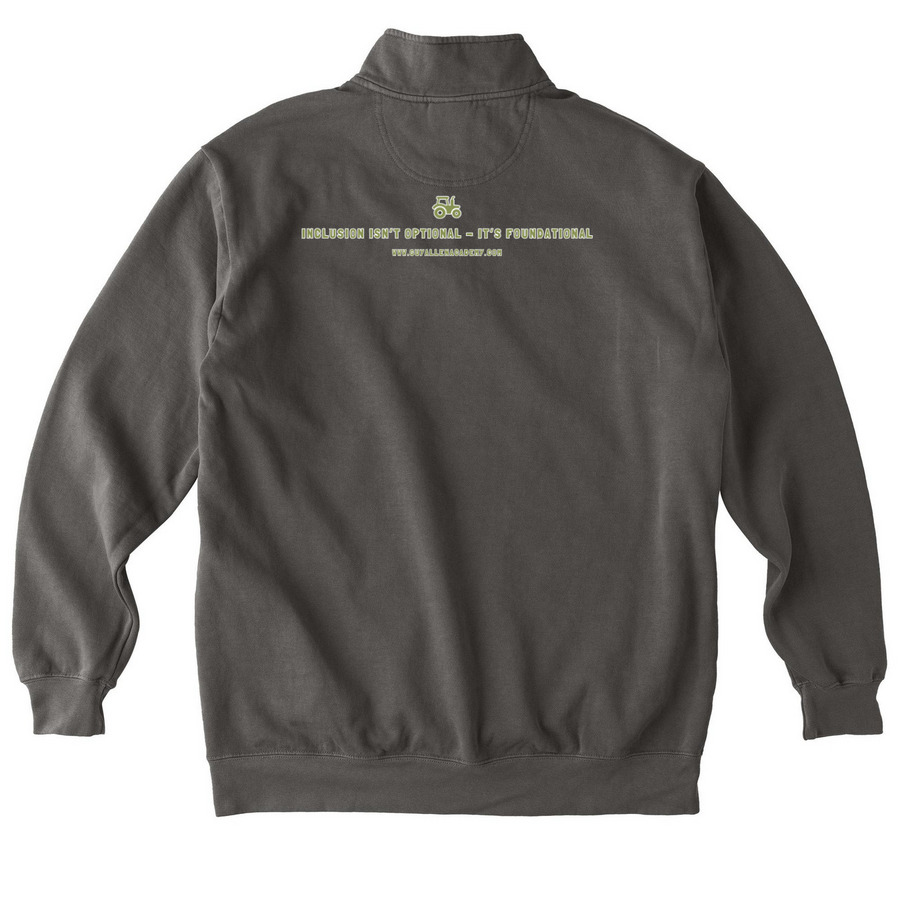 Guy Allen Varsity Zip Ups, a Pepper Comfort Colors Quarter Zip Pullover (back-view)