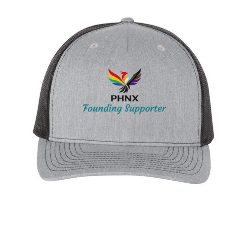 Founding Supporter Trucker Hat, a Heather Grey/ Black Printed Five-Panel Trucker Cap