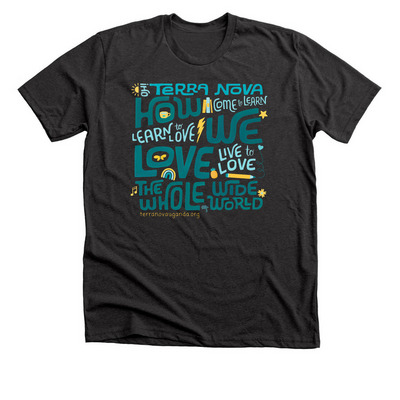 How We Love - Front, a Dark Grey Heather Premium Unisex Tee